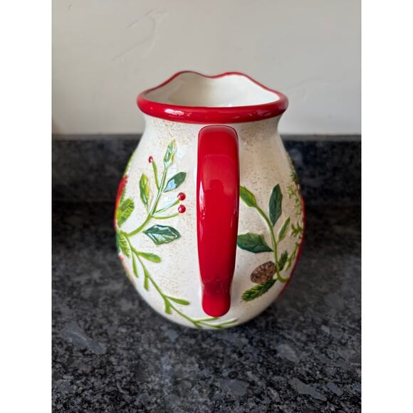 Noble Excellence Cardinal Earthenware Christmas Porcelain 8" Pouring Pitcher - Picture 4 of 6